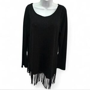 White House Black Market Black Scoop Neck Fringe Tunic